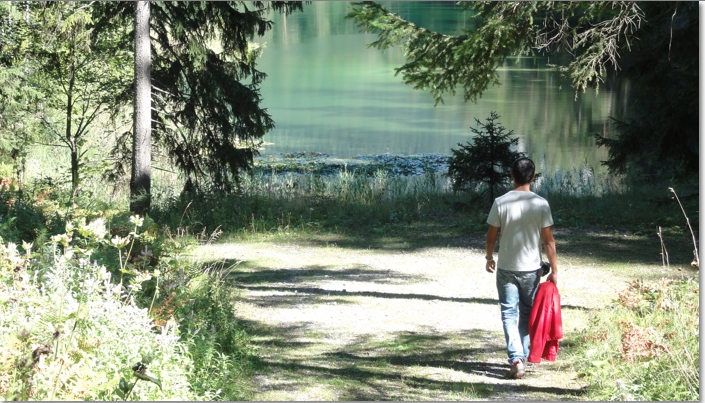 man walking in forest