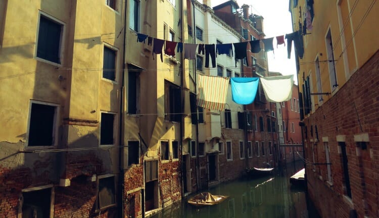 photo, image, venice, italy, canal, laundry