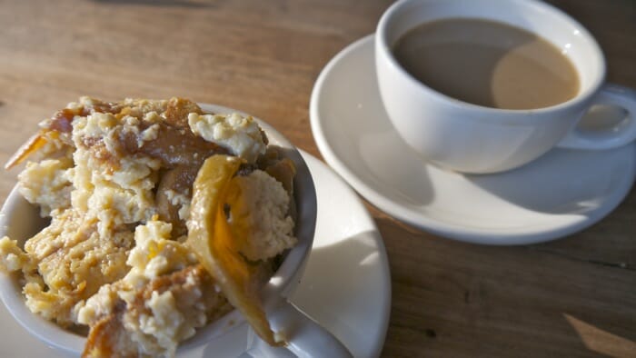 Coffee and bread pudding at Tartine