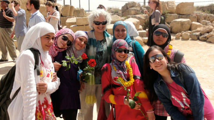 Sometimes it's impossible to be lonely. Here I was in Jerash, Jordan and there were hundreds of girls there on school trips. They were a delight.