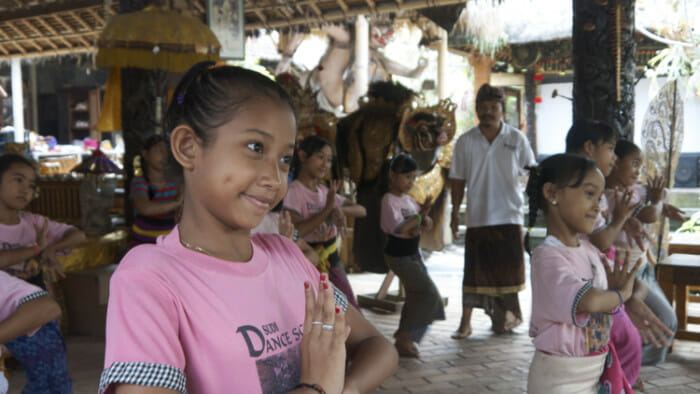 The girls dancing at the Sudi Dancing School in Blahbatuh.