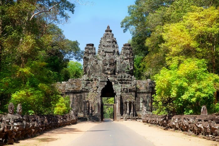 The ancient ruins of a historic Khmer temple in the temple complex of Angkor Wat in Cambodia. Travel Cambodia concept.