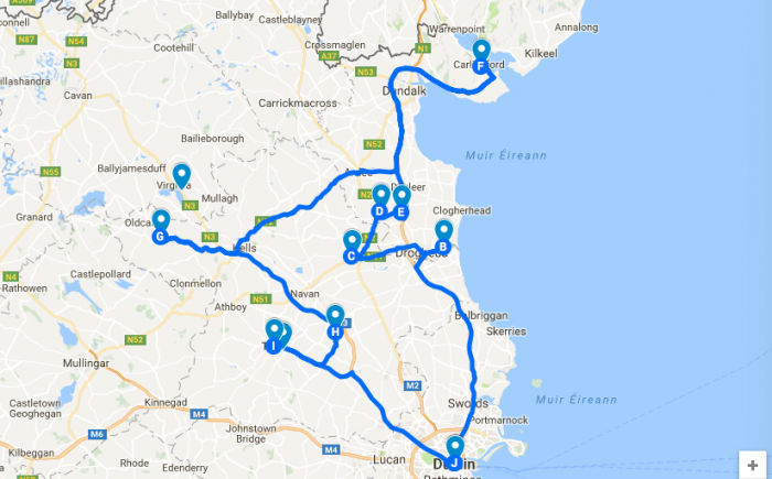 Ireland's Ancient East itinerary map.