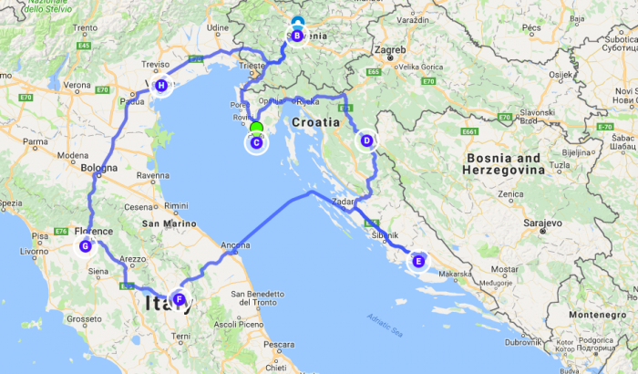 map of italy and croatia Planning A Road Trip Around The Adriatic Slovenia Croatia Italy map of italy and croatia