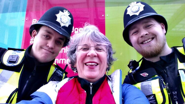 photo, image, woman with police, solo adventure