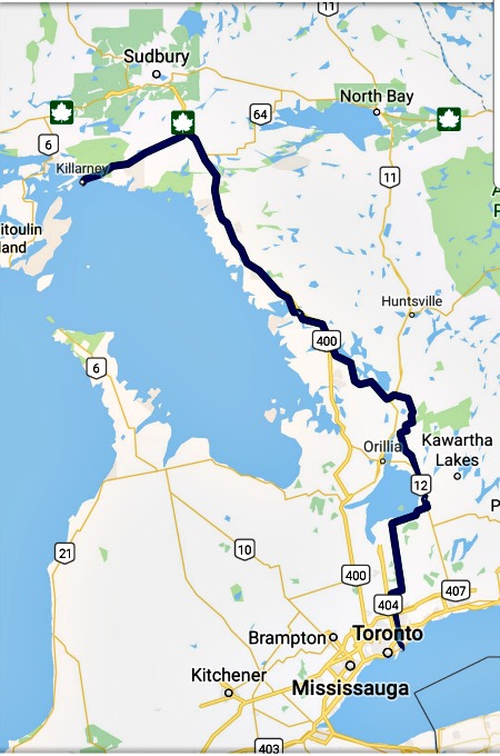 solo road trip map ontario