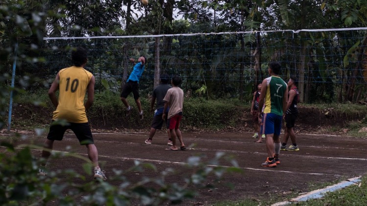 photo, image, boys playing volleyball, indonesian jungle