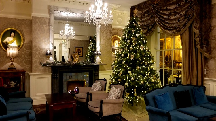 hotel lobby with christmas tree