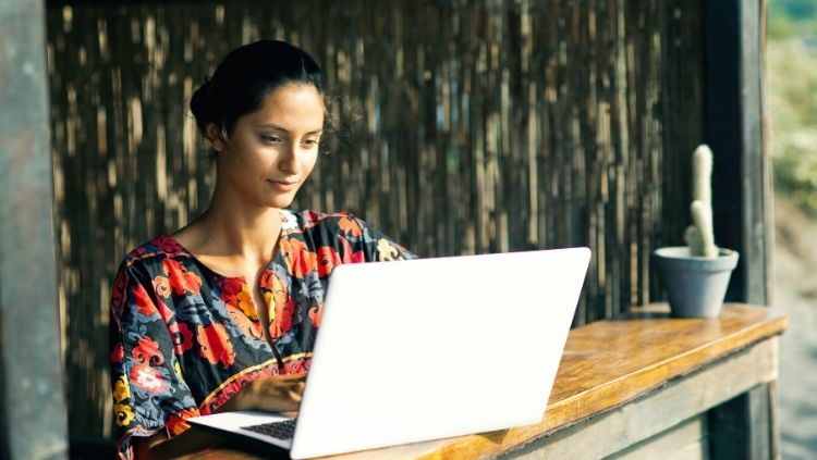 woman using laptop