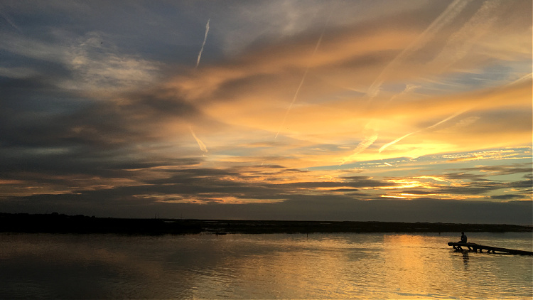 sunset, blakeny harbour, north norfolk coast