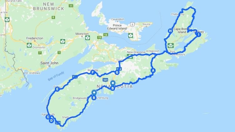 Nova Scotia Road Trip Map 