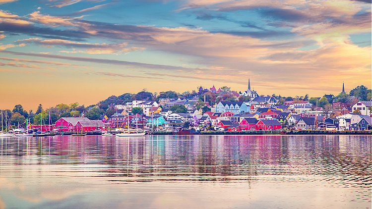 Nova Scotia: Bright pink sunset fills the evening sky