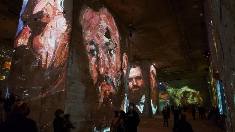 Paintings by Cezanne projected onto walls at Carrières de Lumières.