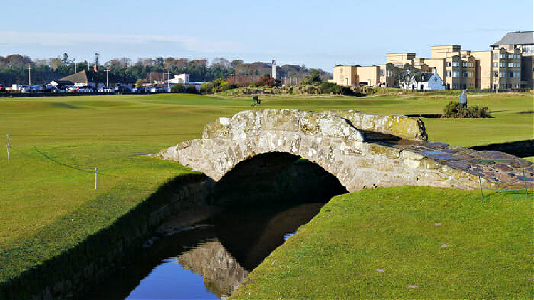 The famous bridge on the Old golf course, St. Andrews, Scotland.