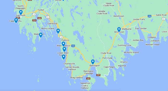 Acadian shores road trip map