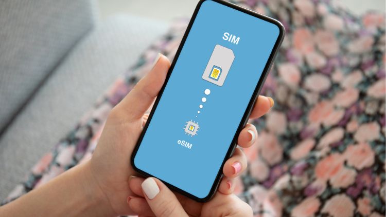 Image of cellphone screen displaying esim for using your phone when traveling