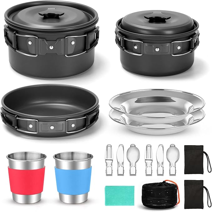 pots, pans, and cutlery for a solo camping trip
