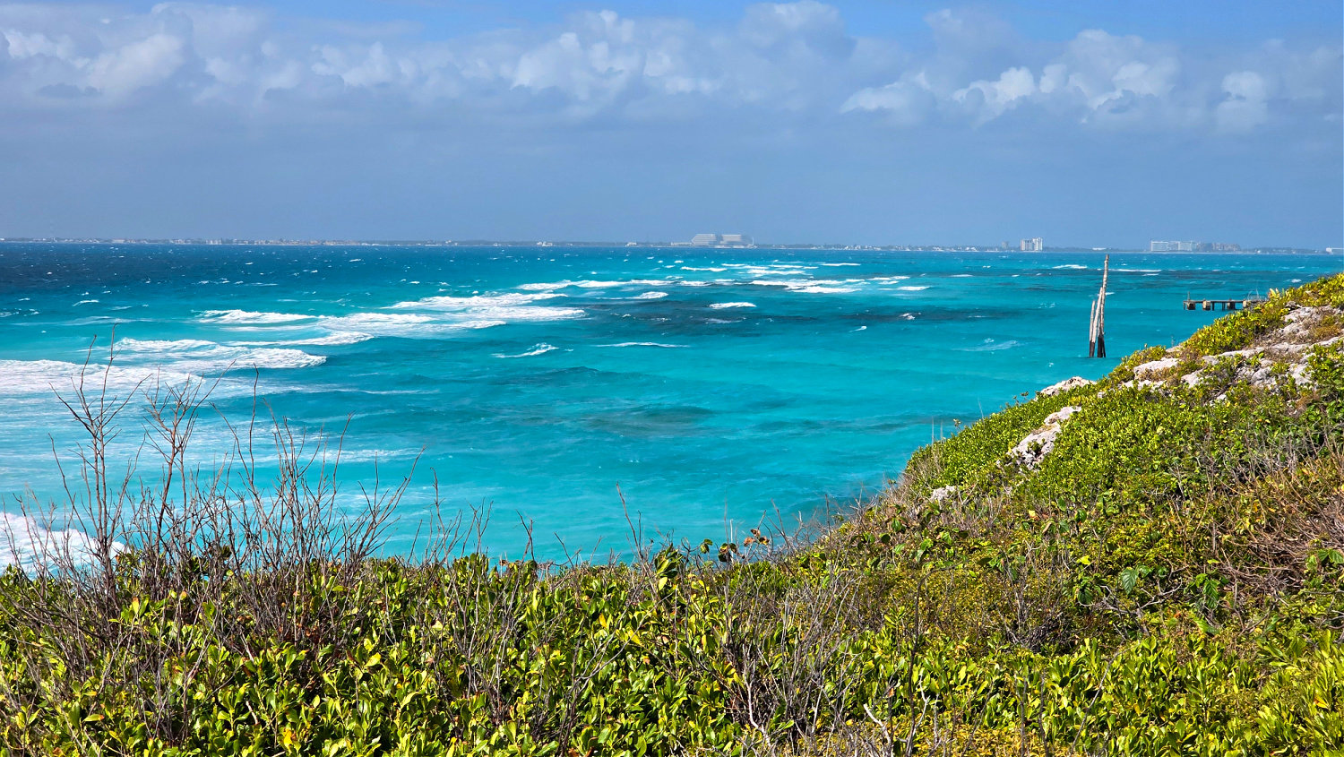 a view of Cancun from Isla Mujeres