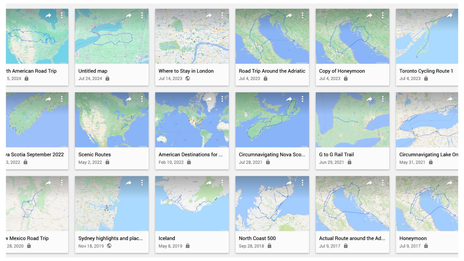 image of road trip routes on google maps