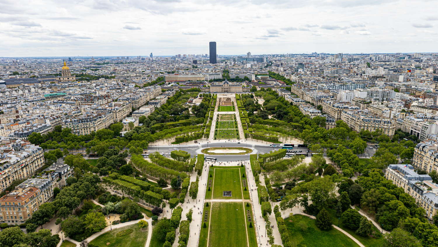 an aerial view of Paris, a perfect destination for a first trip to europe